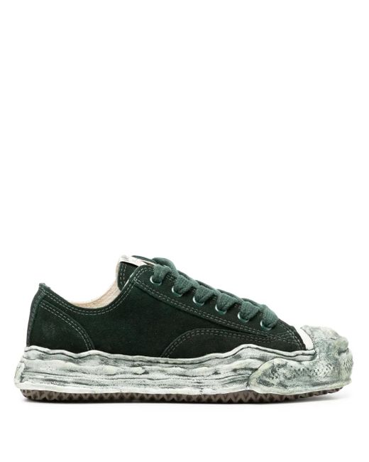 Maison Mihara Yasuhiro Green Distressed Leather Suede Lace-Up Sneakers