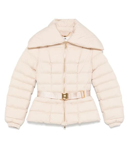 Elisabetta Franchi Natural Quilted Nude Jacket With Golden Zip