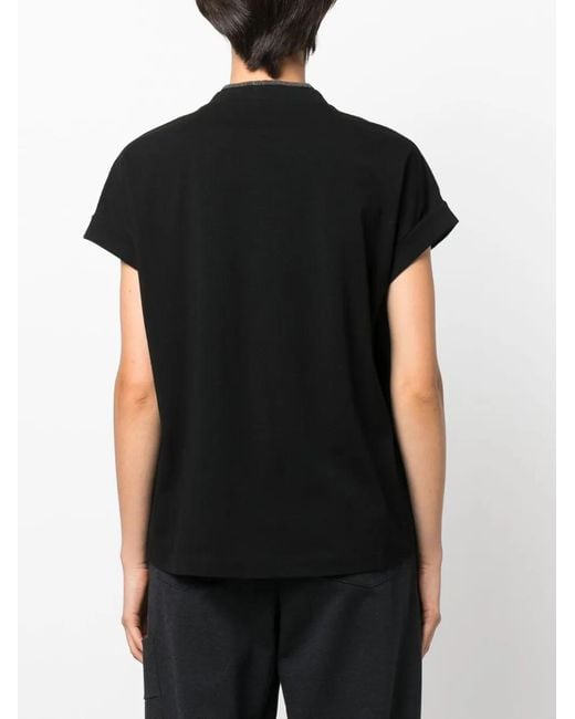 Brunello Cucinelli Black Monili-Trim V-Neck T-Shirt