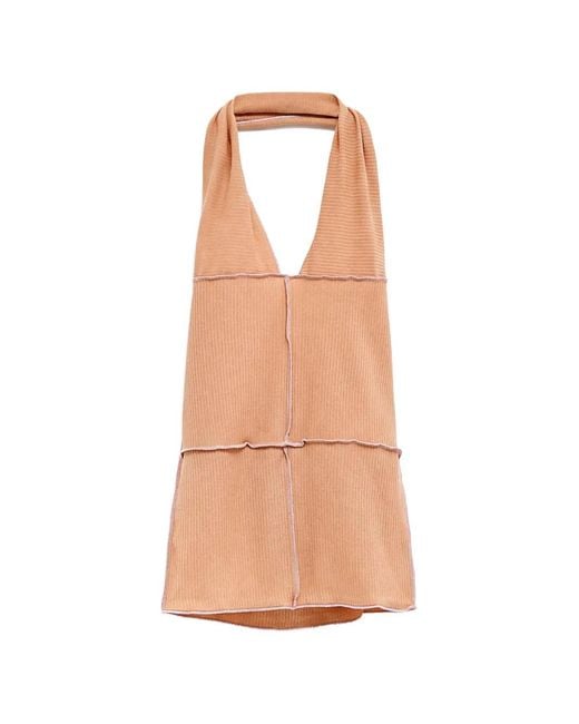 Baserange White Ribbed-Knit Halterneck Top