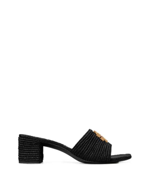Tory Burch Black Eleanor Raffia Heeled Sandals