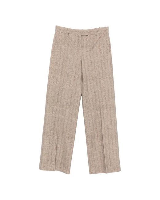 Circolo 1901 White Herringbone-Pattern Straight-Leg Trousers