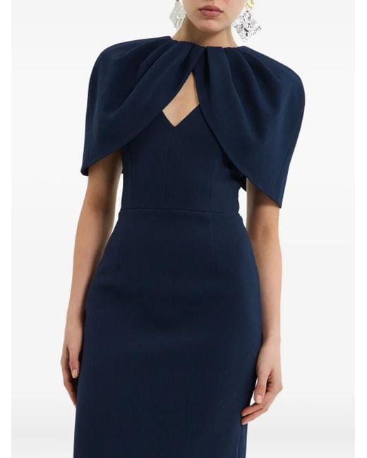 Rebecca Vallance Blue Petal-Sleeve Draped Midi Dress