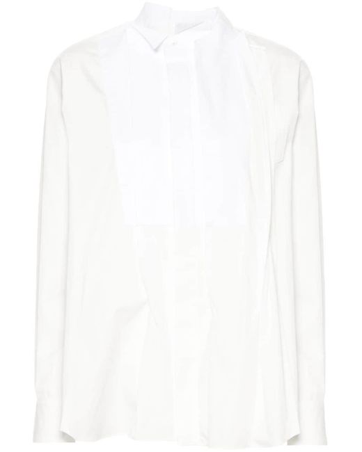 Sacai White Asymmetric-neck Pleated Shirt