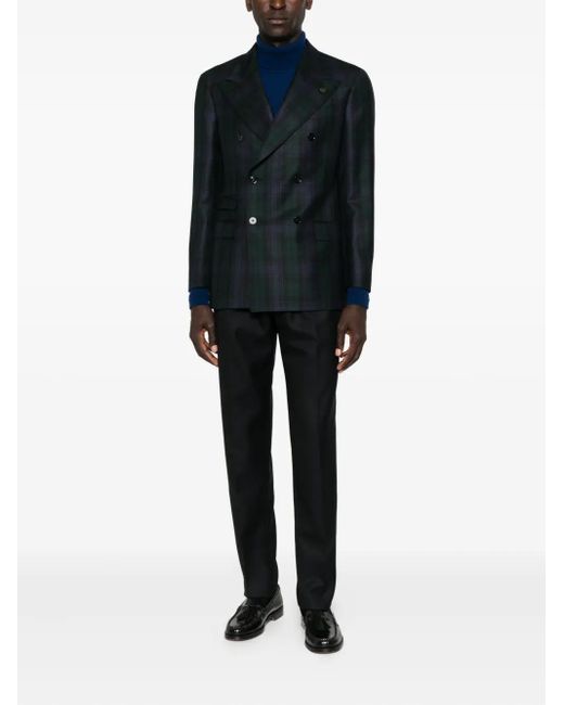 Gabriele Pasini Black Double-Breasted Plaid Jacket for men
