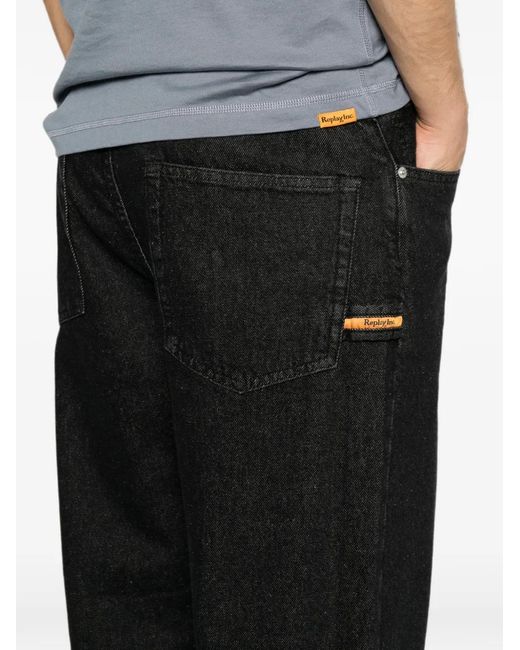 Replay Black Logo-Patch Straight-Leg Jeans for men