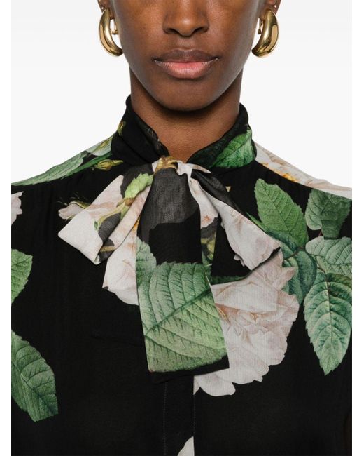 Giambattista Valli Green Floral-print Silk Shirt
