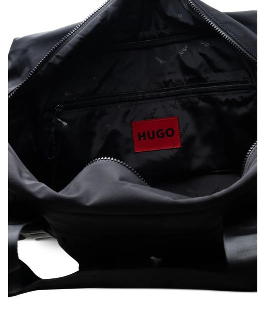 HUGO Black Logo-Plaque Holdall for men