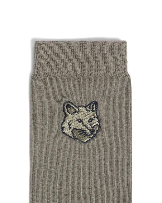 Maison Kitsuné Gray Fox-Embroidered Cotton Socks for men