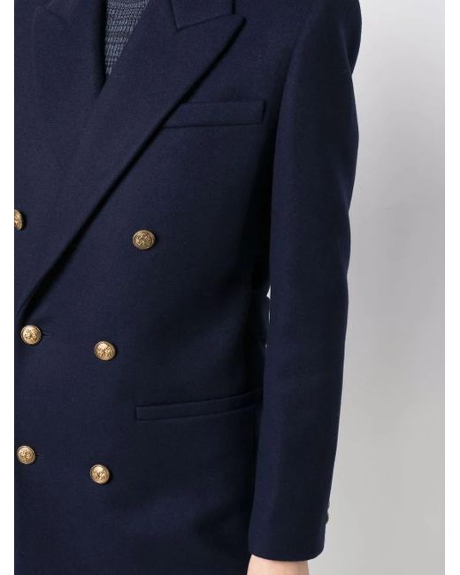 Saint Laurent Blue Double-Breasted Tailored Coat