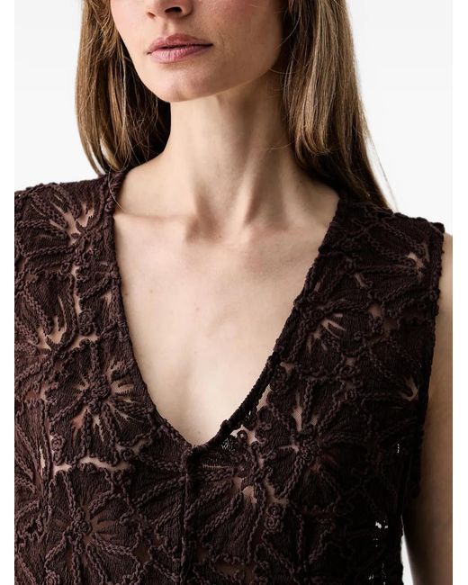 Haveone Brown Floral-Lace V-Neck Top