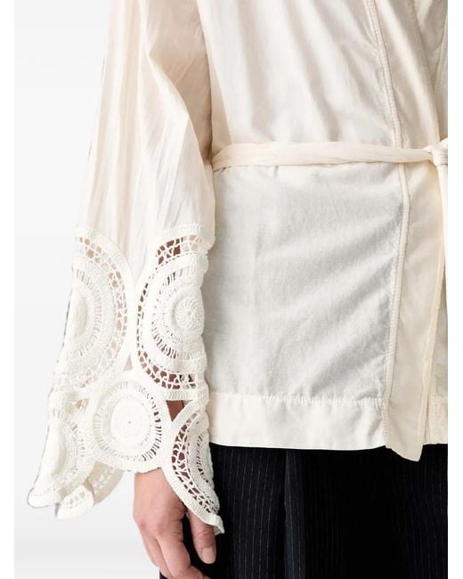 ViCOLO Natural Crochet-Trim Belted Kimono Coat