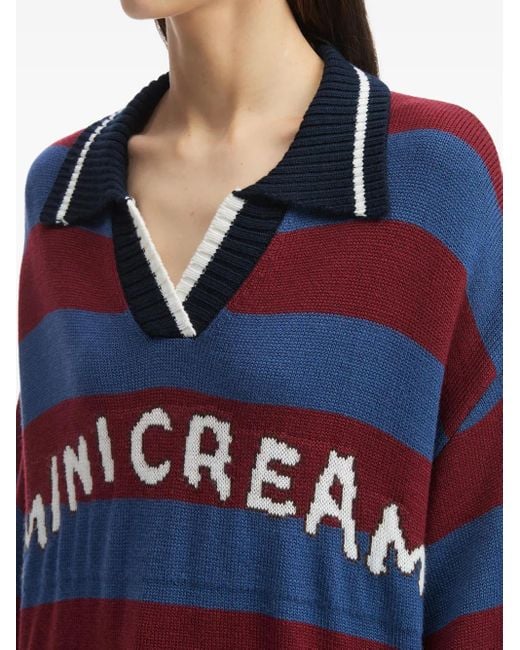 Mini Cream ストライプ ポロネックセーター Blue