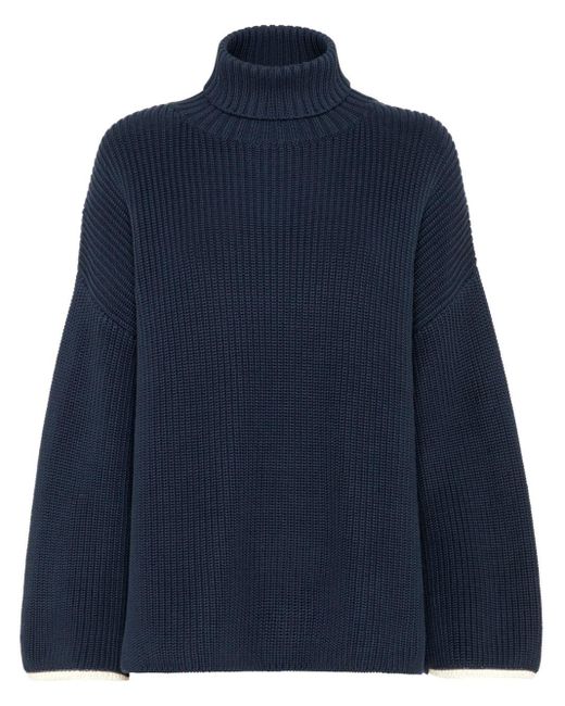 Brunello Cucinelli Blue Ribbed-knit Cotton Jumper