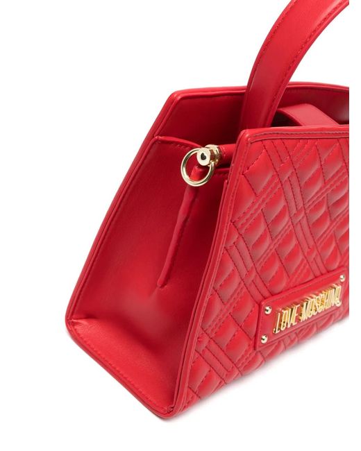 Love Moschino Red Logo-Lettering Quilted Tote Bag