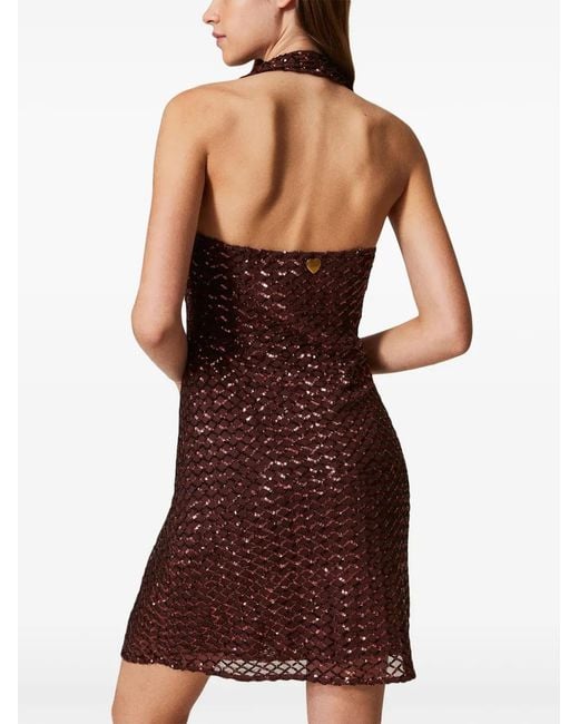 Twinset Brown Sequinned Mini Dress