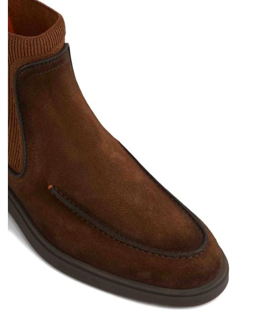 Santoni Brown Ribbed Panel Leather Boots for men