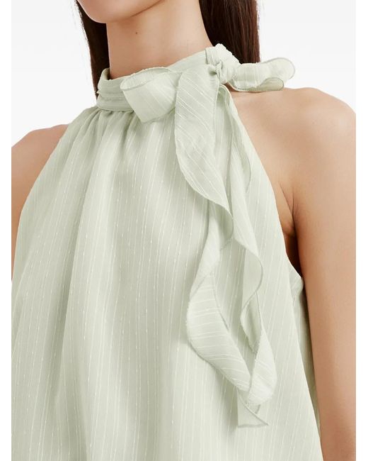B+ AB White Ruffled-Trim Pinstriped Mini Dress