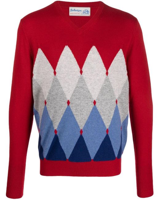 Ballantyne Cashmere Argyle Intarsia-knit Jumper in Red for Men | Lyst