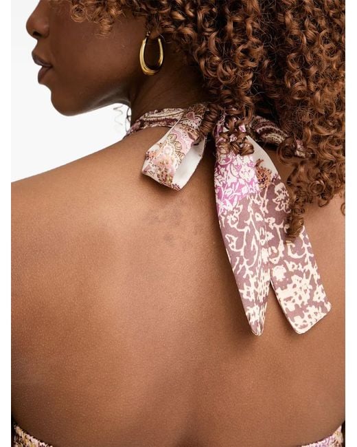 Liu Jo Natural Paisley-Print Halterneck Midi Dress