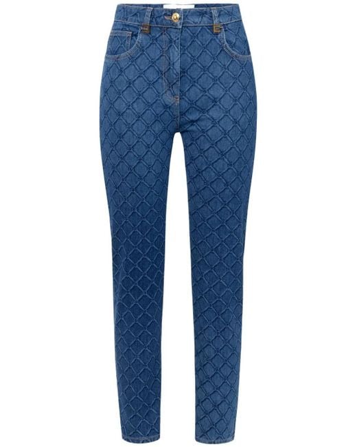 Elisabetta Franchi Blue Jeans mit durchgehendem Rauten-Print