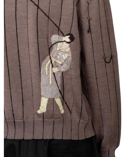 Enfants Riches Deprimes Brown Embroidered Pinstripe Sweater for men
