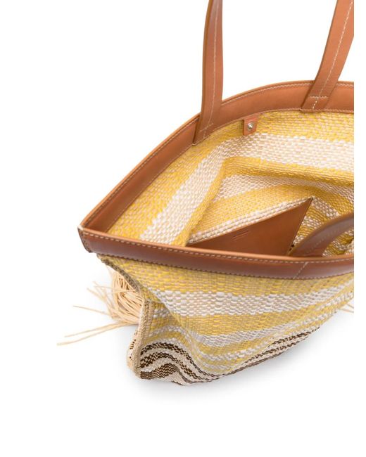 Jil Sander Natural Striped Woven-Raffia Tote Bag