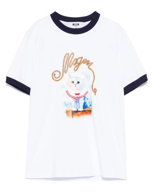 MSGM Blue Graphic Print T-Shirt