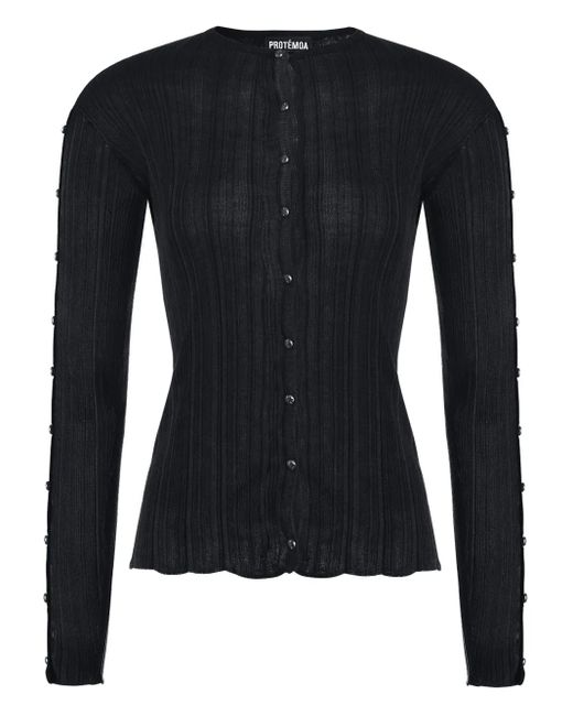 Protémoa Black Touch Ribbed Button-Embellished Cardigan