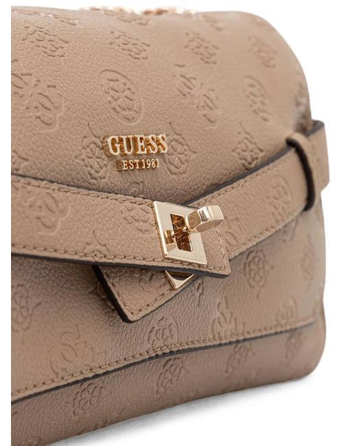 Guess Brown Monogram-Debossed Buckle-Detail Shoulder Bag
