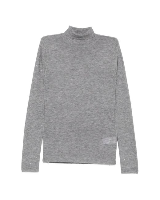 Fabiana Filippi Gray Sequin-Embellished Turtleneck Sweater