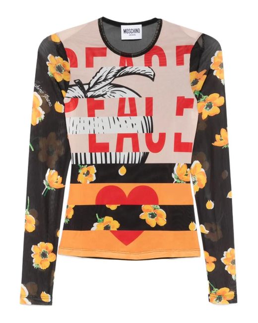 Top A Fiori Con Maniche Lunghe di Moschino in Black