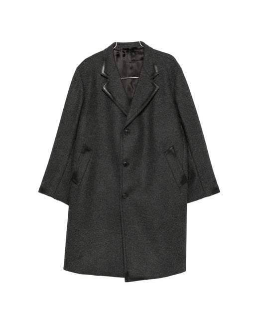 Prada Black Leather-Trimmed Single-Breasted Coat for men