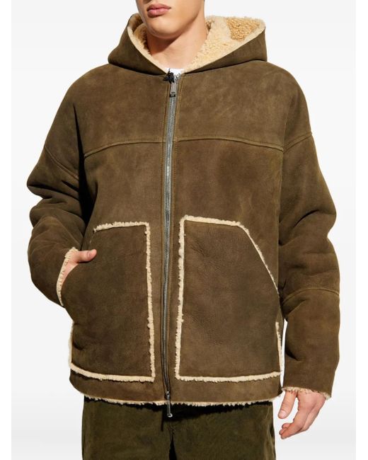DSquared² Green Hooded Shearling Jacket for men