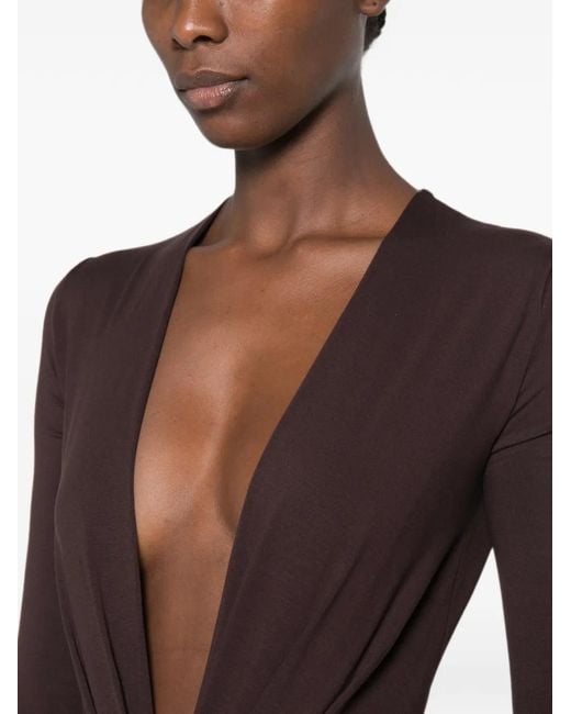 ANDAMANE Blue Plunging V-Neck Long-Sleeve Bodysuit