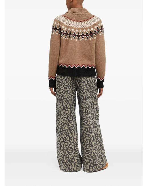 Alanui Brown Sweet Winter Fair-Isle Wool Cardigan