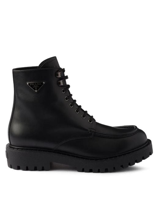 Prada Black Laced Leather Booties for men