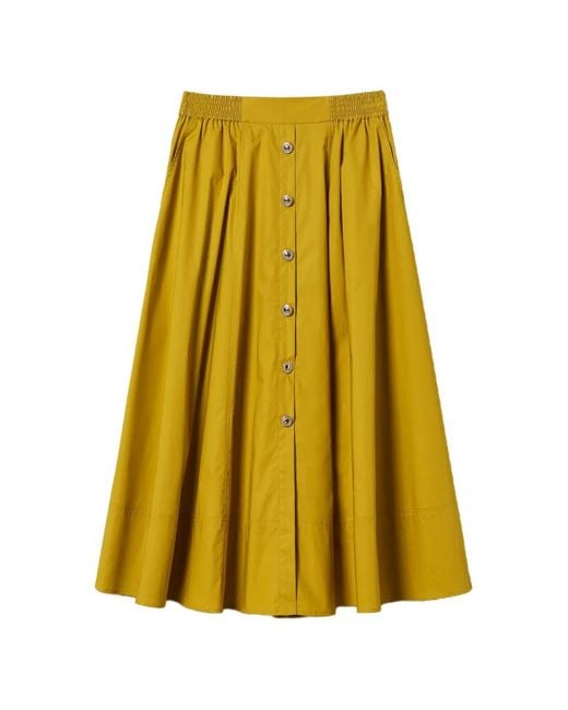 Twinset Yellow Buttoned Midi Skirt