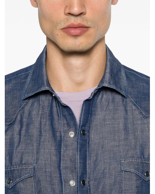 Barba Napoli Blue Flap-Pocket Shirt for men