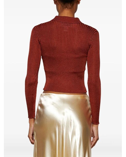 Calle Del Mar Red Ribbed-Knit Button-Up Cardigan