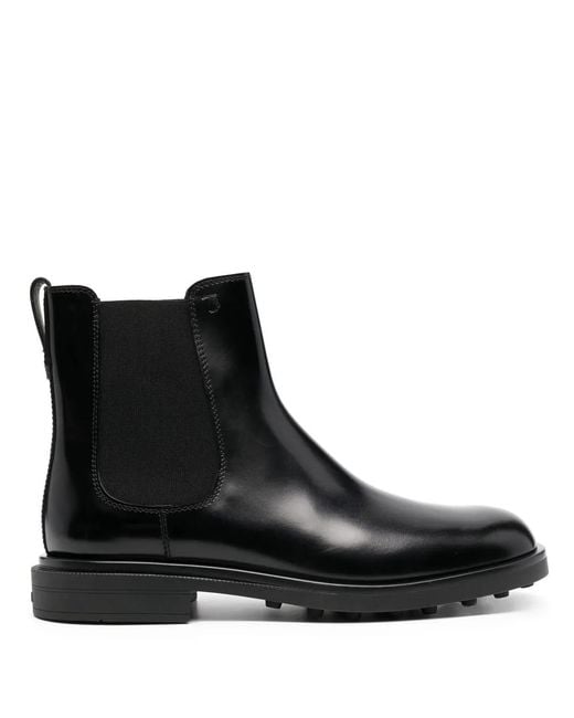 Tod's Black Elasticated Leather Ankle Boots for men
