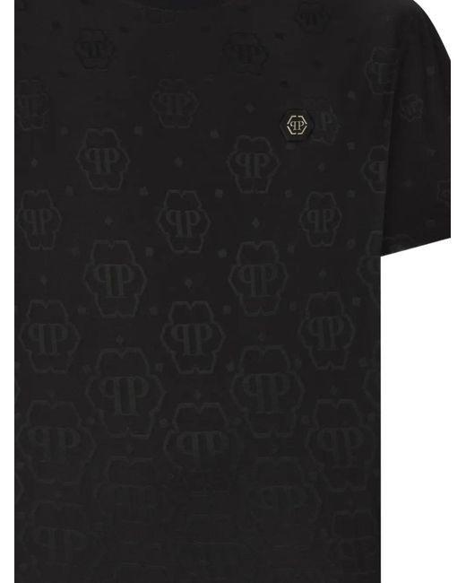 Philipp Plein Black Monogram-Patterned T-Shirt for men
