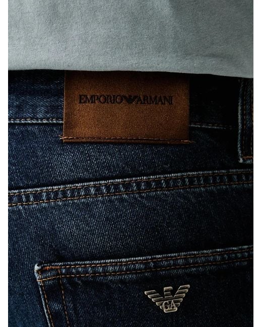 Emporio Armani Blue Logo-Plaque Straight-Leg Jeans for men