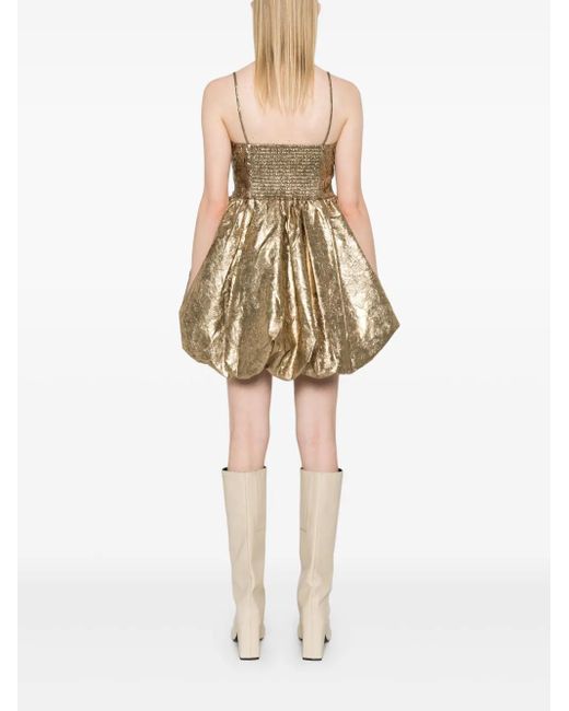 Ganni Natural Pleat-Strap Mini Dress