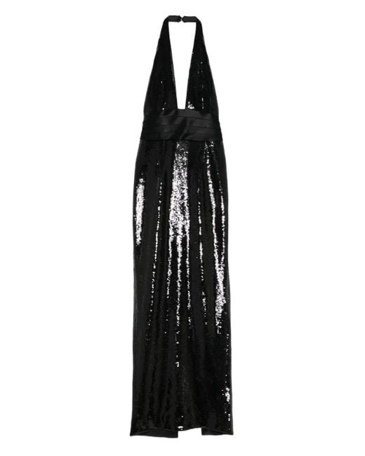 retroféte Black Kelsie Sequin Halterneck Maxi Dress