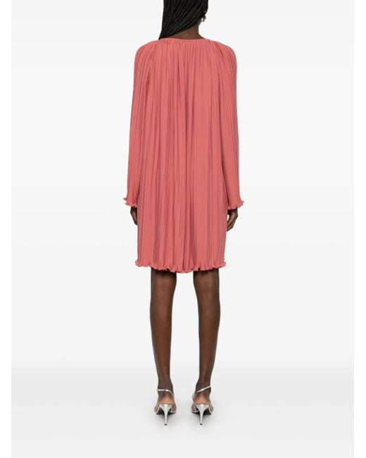 Lanvin Red Pleated Polyester Mini Dress