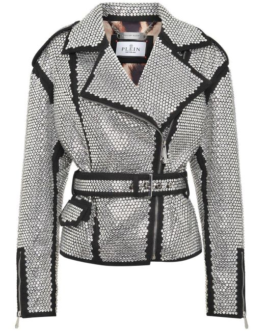 Philipp Plein Gray Crystal-embellished Jacket
