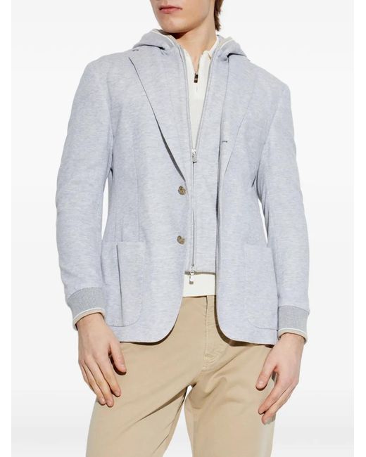 Eleventy White Hooded Buttoned Jacket for men