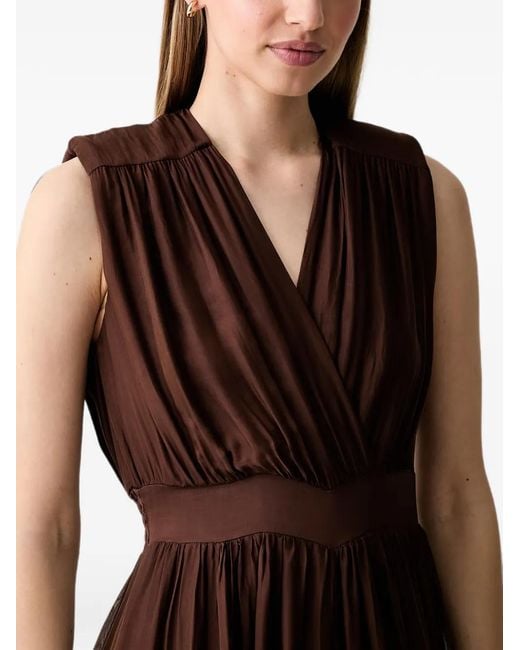 Haveone Brown Gathered Sleeveless Jumpsuit