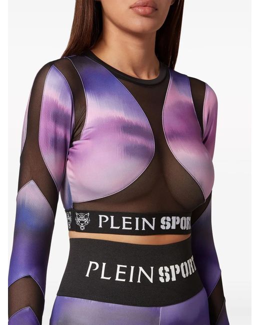 Philipp Plein Purple Abstract-Print Long-Sleeved Top